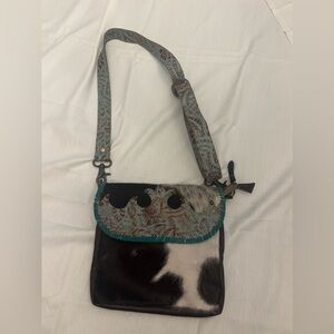 Myra Bag Black and White Crossbody with Blue Accents